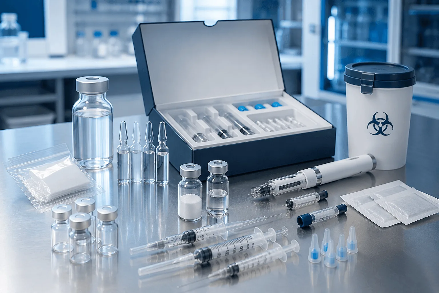Research peptide reconstitution supplies and accessories